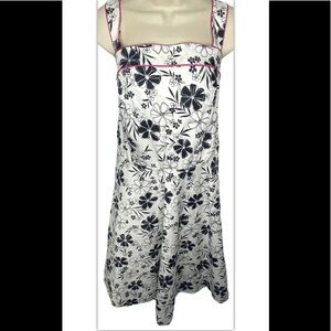 Dressbarn Woman A-Line Floral Sleeveless Dress 14 White Black Pink Zippered Back